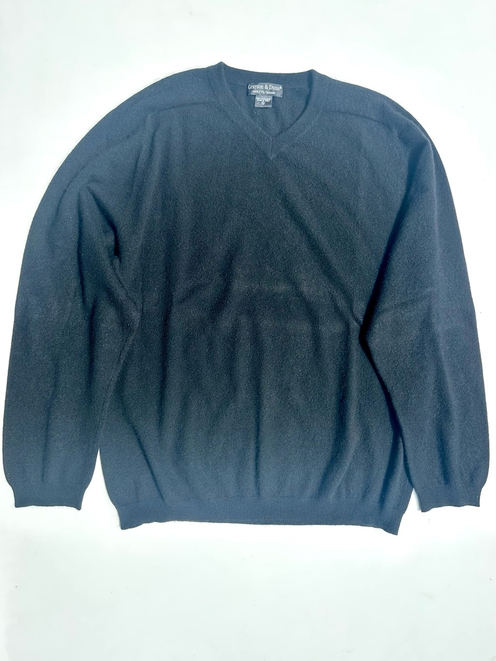 New Grayson & Dunn 100% Cashmere Classic Men's V-Neck Sweater - Black, XL